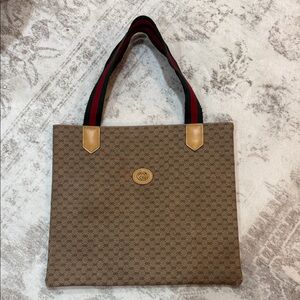 Gucci Monogram Tote Bag with Red and Green Straps